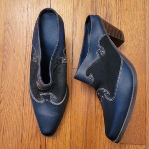 Western Blue Mules Heels Pointed Toe Slip On Block Heel Shoes 8 Rockabilly Rodeo